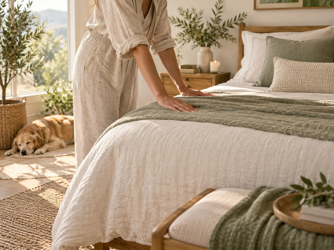 Hands resting on soft grounding bedding