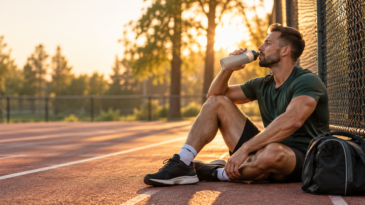 An athlete resting with water after an outdoor training session