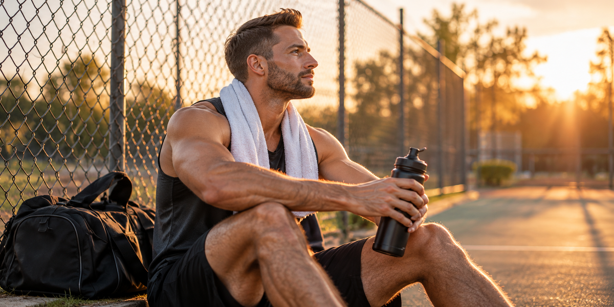 An athlete resting beside a sports court after training